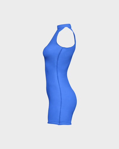 High Neck Ribbed Dress - Blue