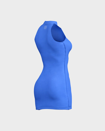 High Neck Ribbed Dress - Blue