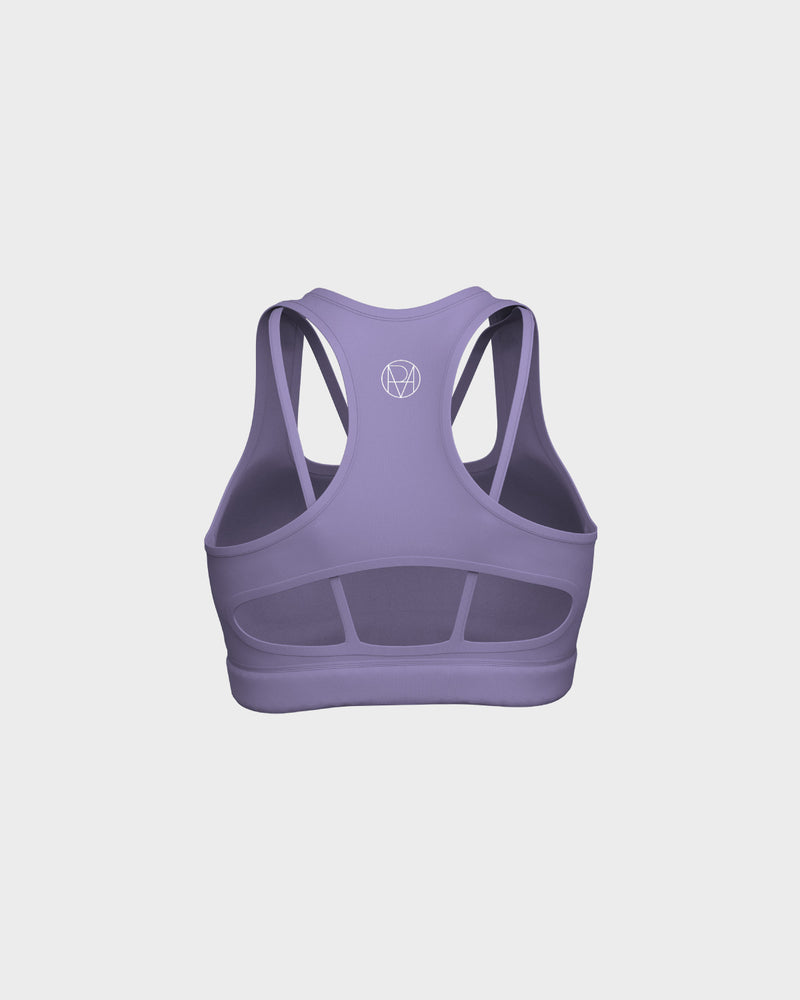 Womens High lmpact Back Cut Out Strappy Racer Back Sports Bra - Lavender