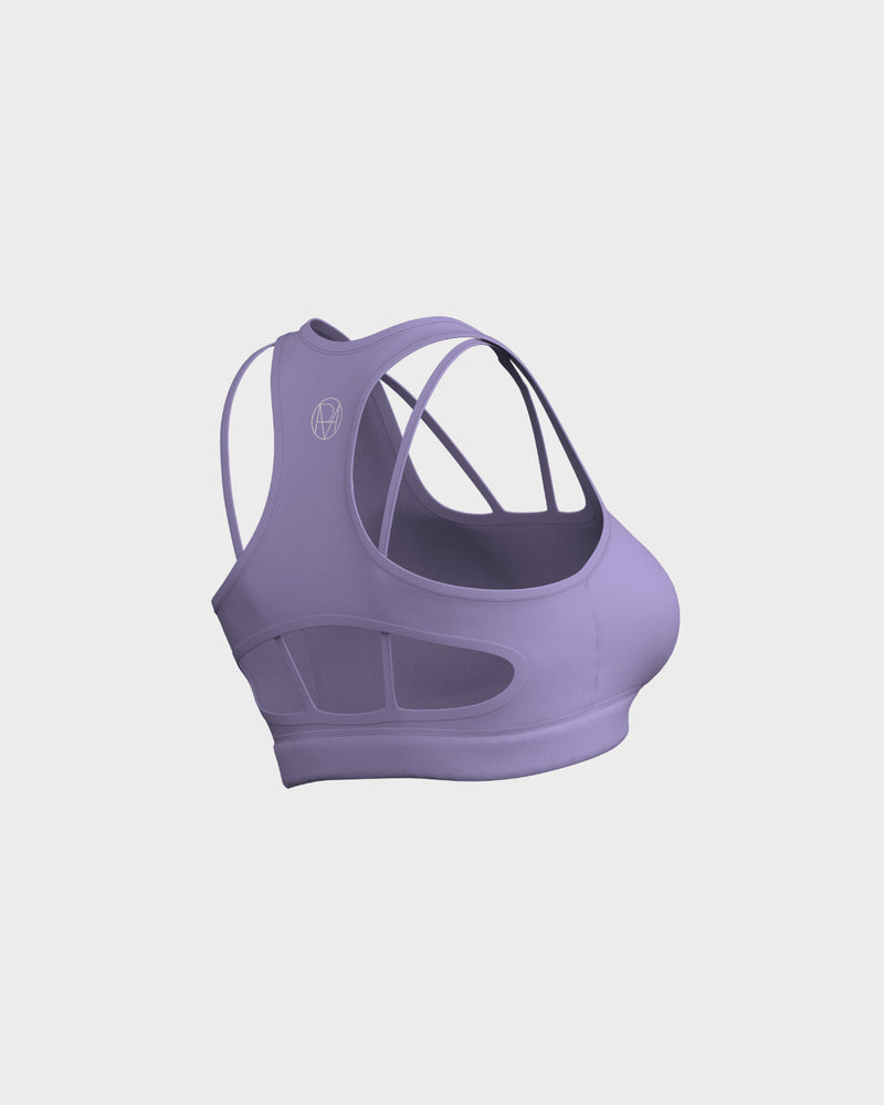 Womens High lmpact Back Cut Out Strappy Racer Back Sports Bra - Lavender