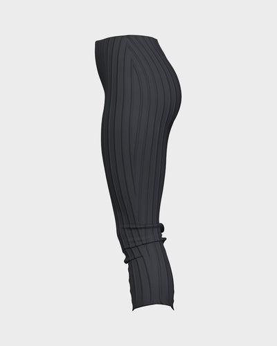 Womens Mid Waist Midi Ribbed Skirt - Black