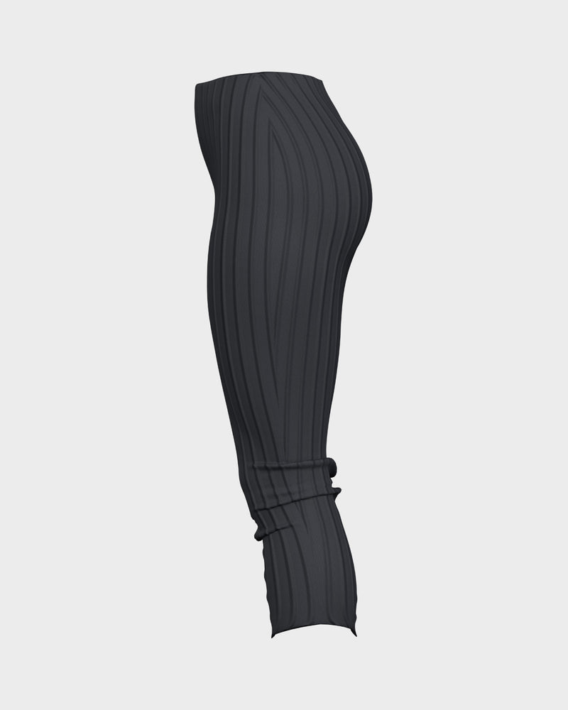 Womens Mid Waist Midi Ribbed Skirt - Black