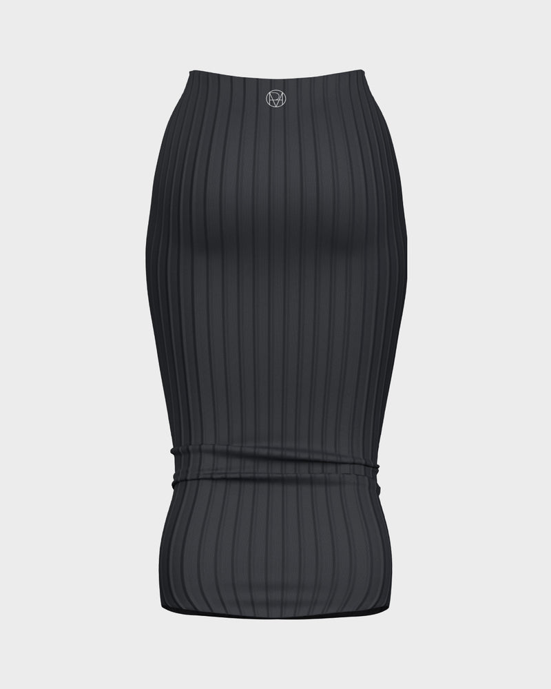 Womens Mid Waist Midi Ribbed Skirt - Black