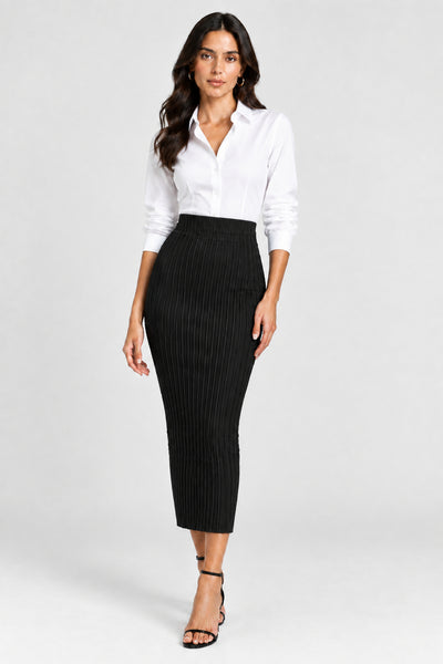 Ribbed Midi Skirt - Black