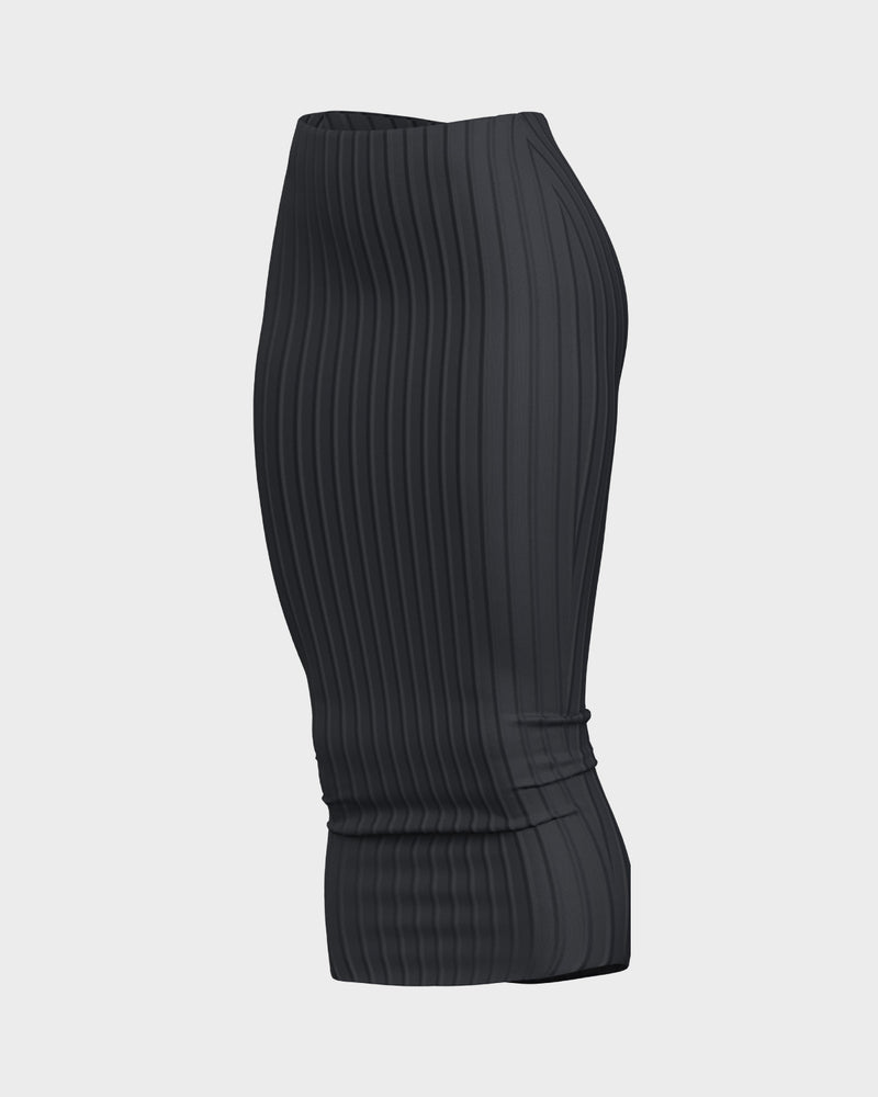 Womens Mid Waist Midi Ribbed Skirt - Black