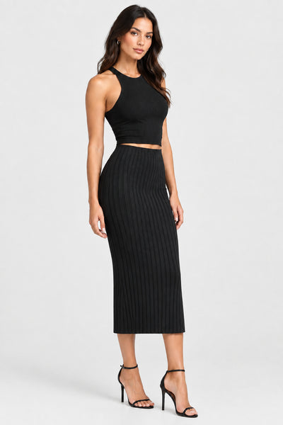 Ribbed Midi Skirt - Black