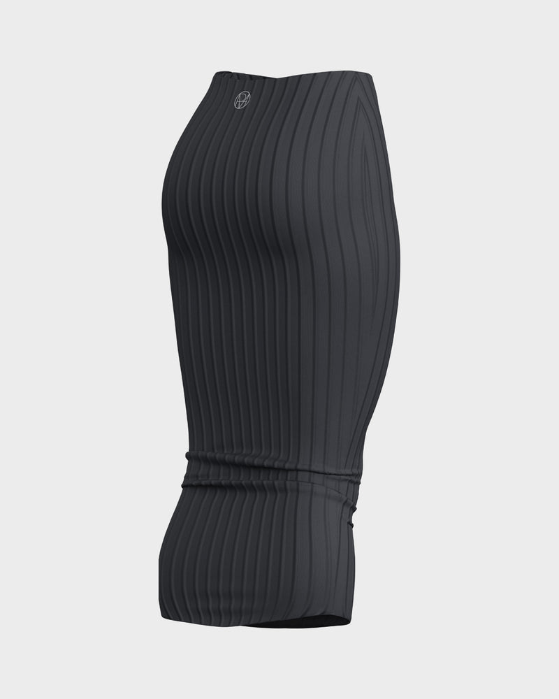 Womens Mid Waist Midi Ribbed Skirt - Black