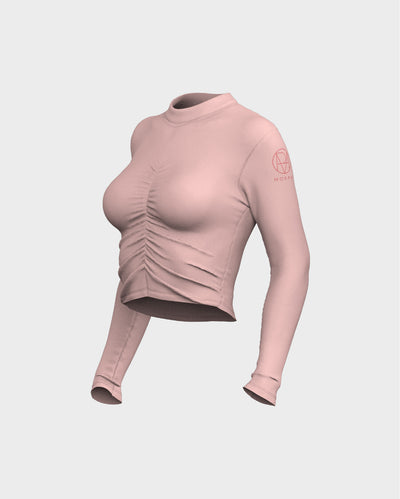 Mock Neck Ruched Front Tee - Pink