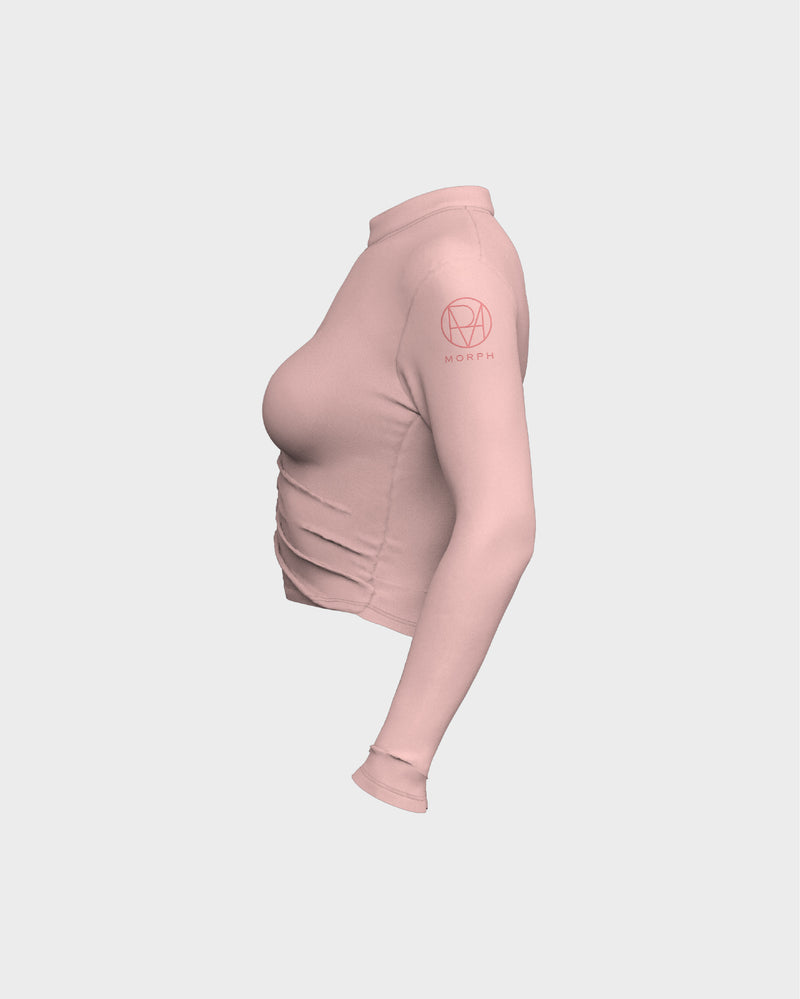 Mock Neck Ruched Front Tee - Pink