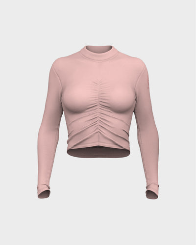 Mock Neck Ruched Front Tee - Pink
