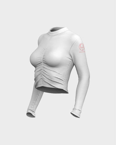Mock Neck Ruched Front Tee - White