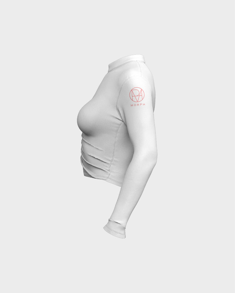Mock Neck Ruched Front Tee - White
