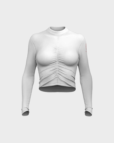 Mock Neck Ruched Front Tee - White