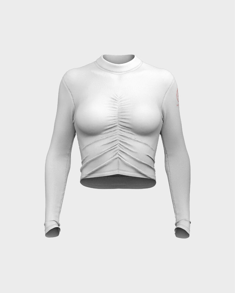 Mock Neck Ruched Front Tee - White