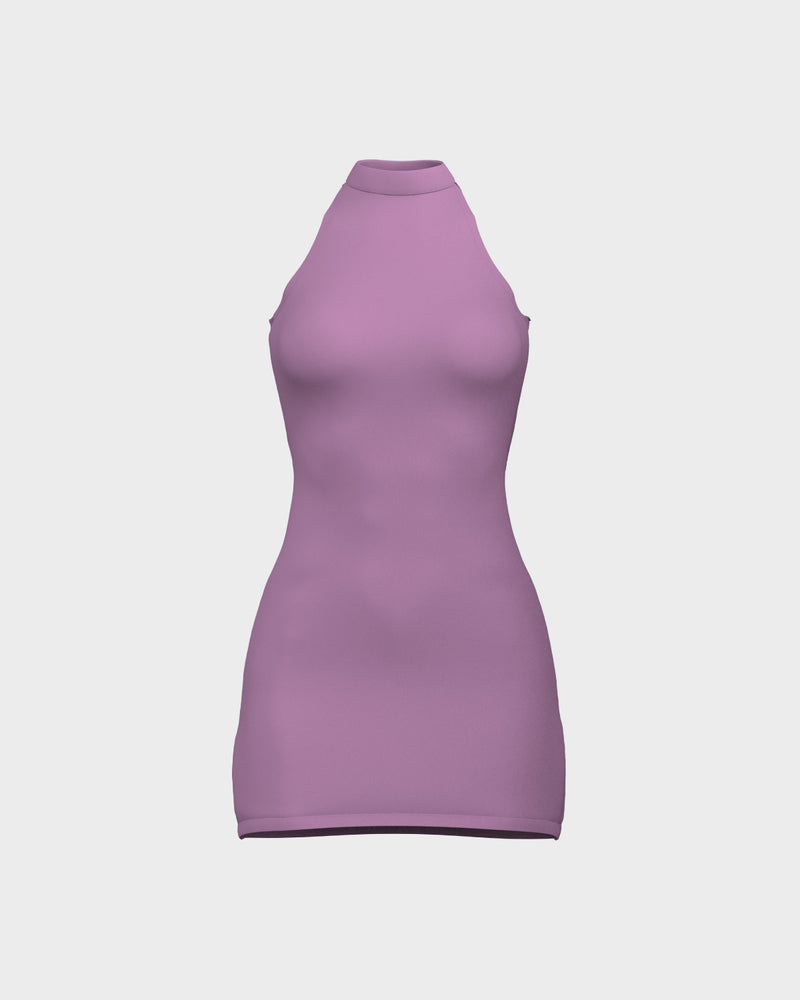 Womens Sleeveless High Neck Ribbed Dress - Pink - morph-ny Womens Sleeveless High Neck Ribbed Dress - Pink - morph-ny