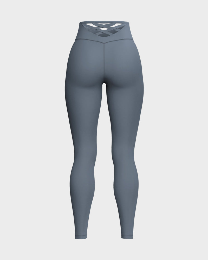 Womens Strappy Back High Waisted Leggings - Grey