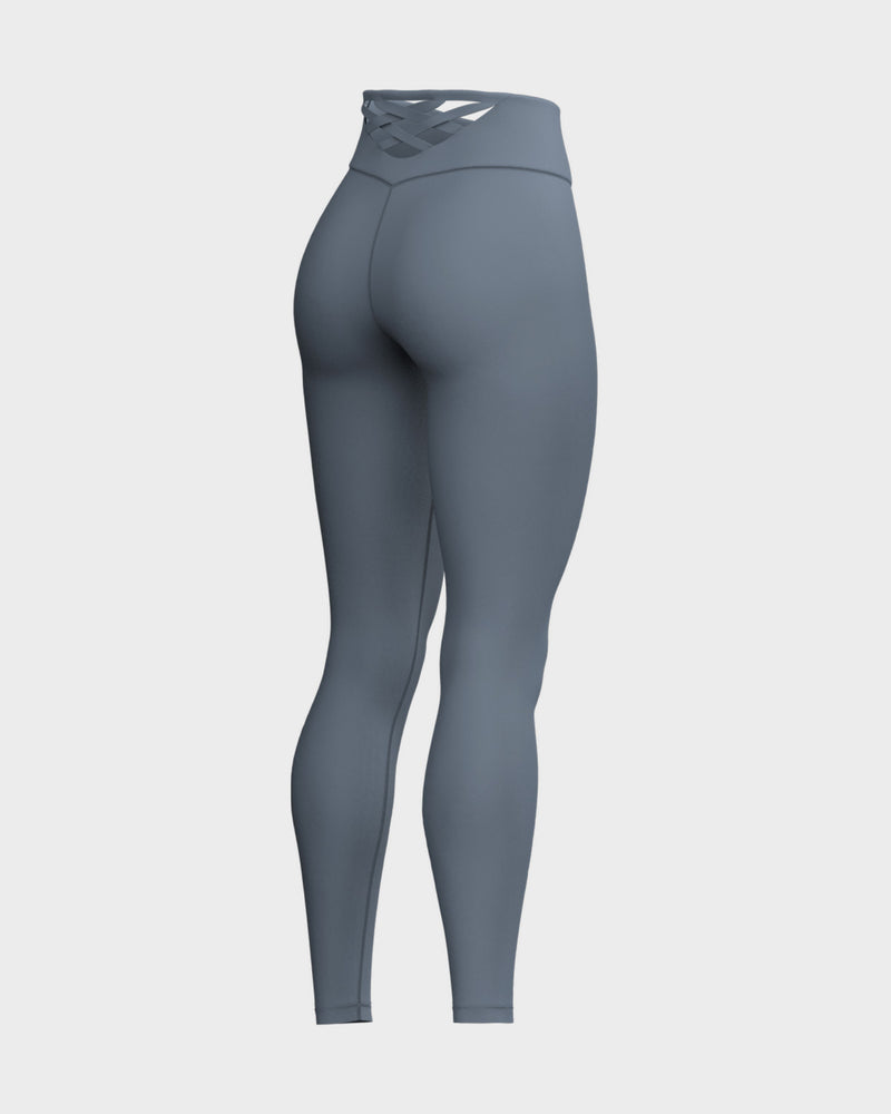 Womens Strappy Back High Waisted Leggings - Grey