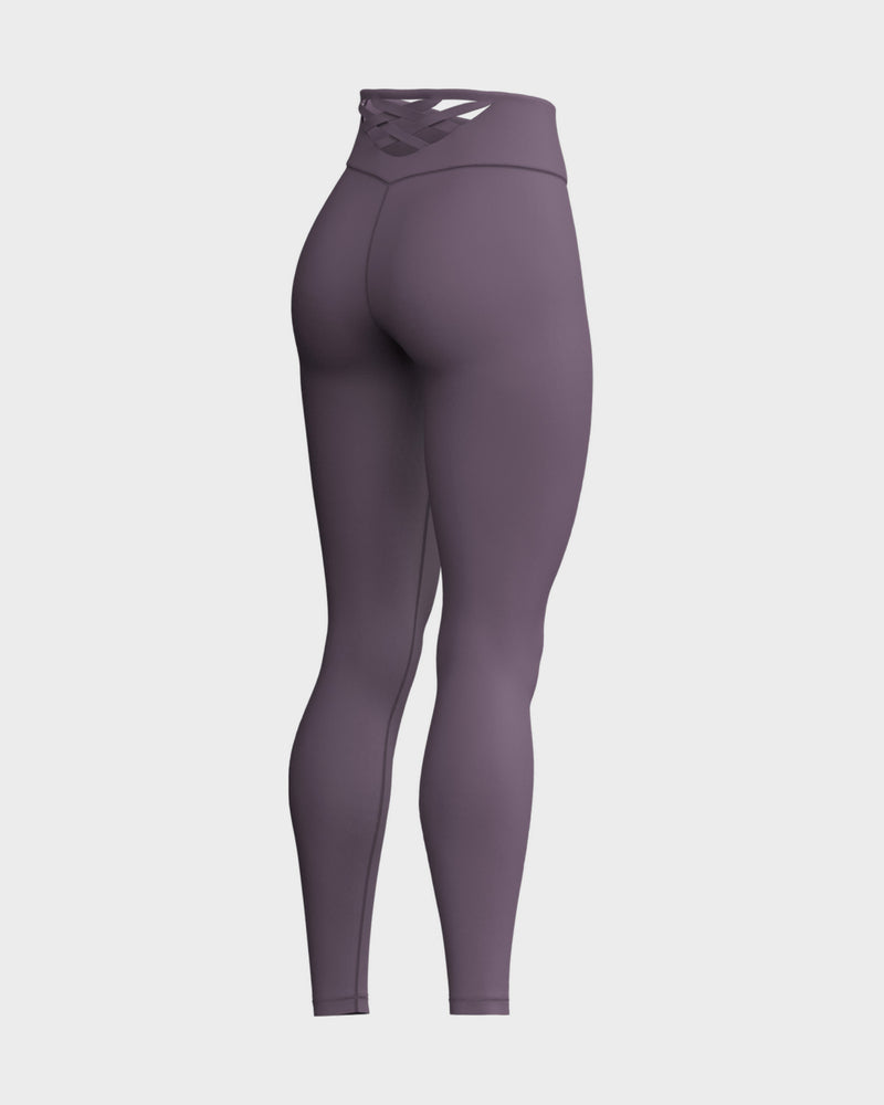 Womens Strappy Back High Waisted Leggings - Purple