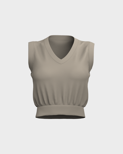 Womens V-Neckline Banded Tank Top - Beige/Tan