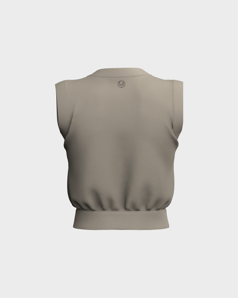 Womens V-Neckline Banded Tank Top - Beige/Tan