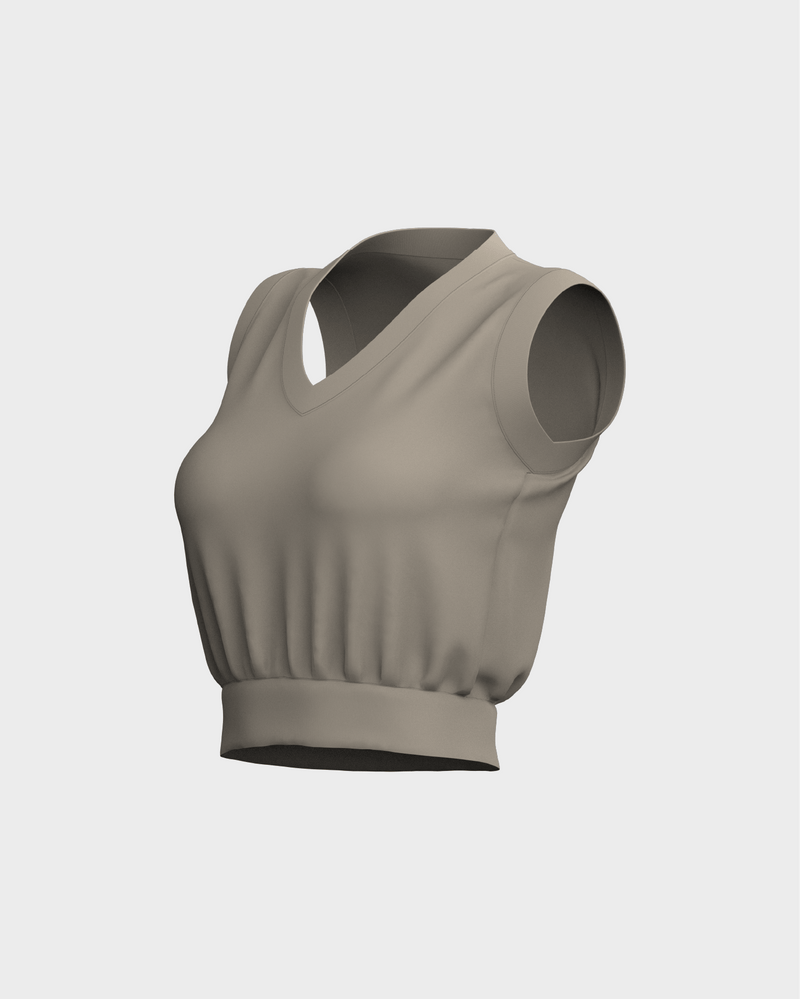 Womens V-Neckline Banded Tank Top - Beige/Tan