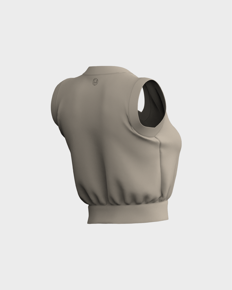 Womens V-Neckline Banded Tank Top - Beige/Tan