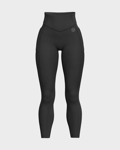 Womens V-Shaped Front Waistband Leggings - Black
