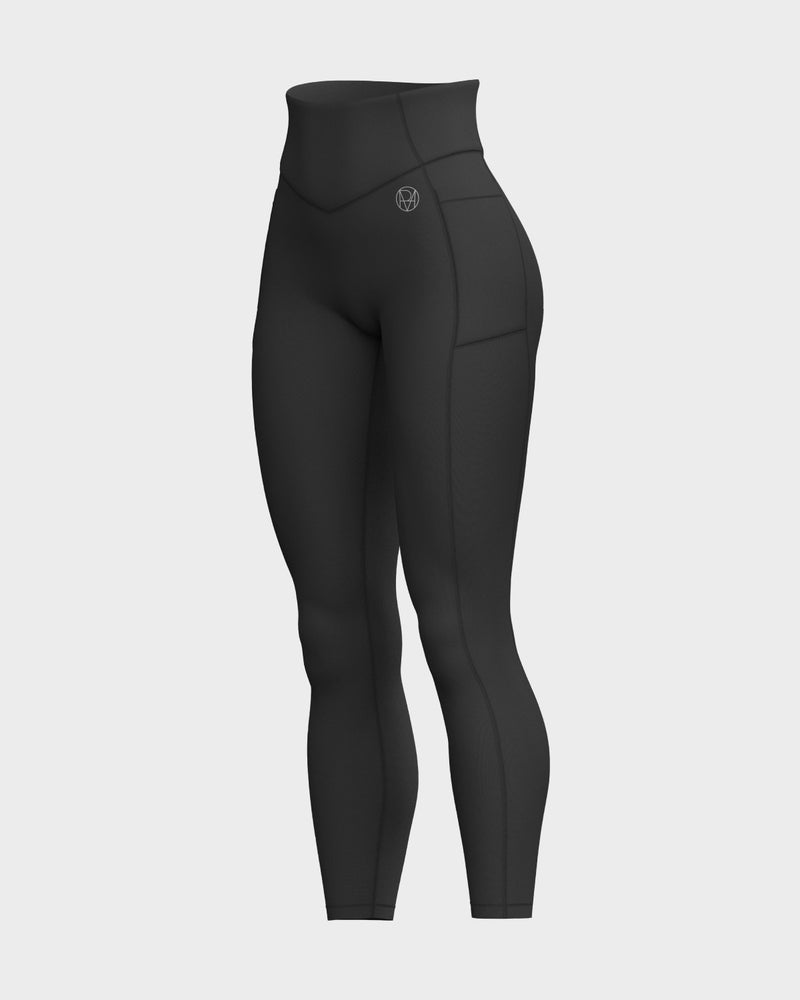 Womens V-Shaped Front Waistband Leggings - Black