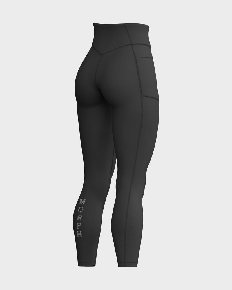 Womens V-Shaped Front Waistband Leggings - Black